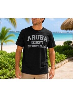 NWT JoAnn’s Men’s Aruba One Happy Island Graphic T-Shirt Black Cotton Sz XL